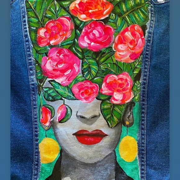 Frida Kahlo Hand Painted Denim Jacket - Picture 5 of 10